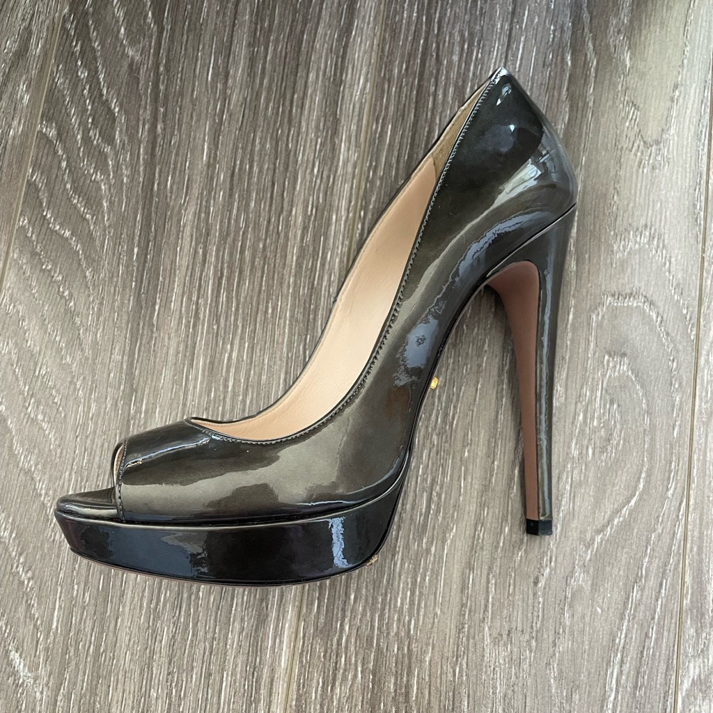 Prada Open Toe Patent Pumps